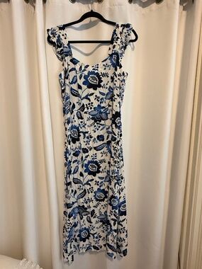 LOFT Blue & White Floral Strap Dress